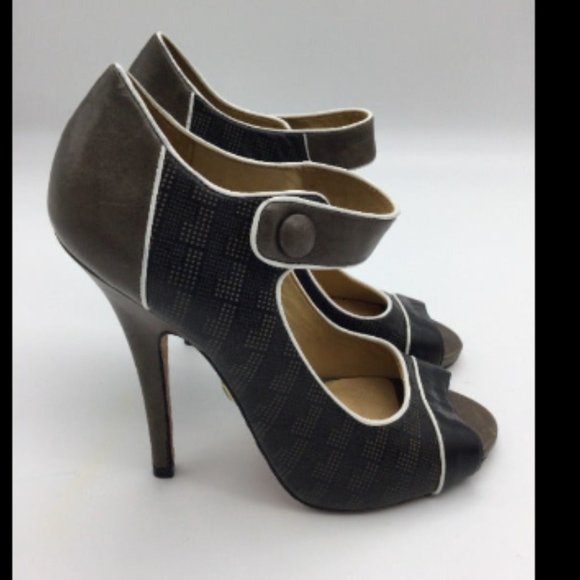 L.A.M.B. Brown Leather Peep Toe Pumps 8 - Picture 5 of 9